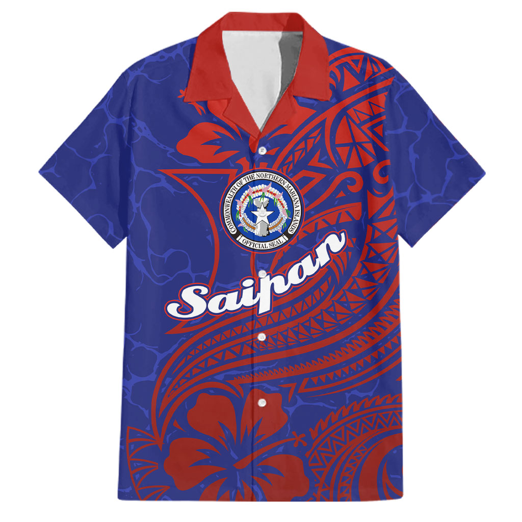 Saipan Northern Mariana Islands Family Matching Short Sleeve Bodycon Dress and Hawaiian Shirt Polynesian Tribal Tattoo Art With Hibiscus Flowers And Seal