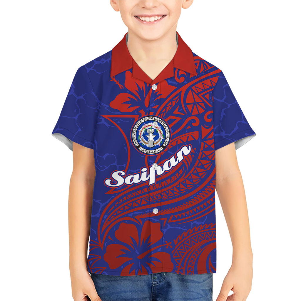 Saipan Northern Mariana Islands Family Matching Summer Maxi Dress and Hawaiian Shirt Polynesian Tribal Tattoo Art With Hibiscus Flowers And Seal