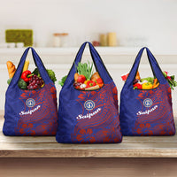 Saipan Northern Mariana Islands Grocery Bag Polynesian Tribal Tattoo Art With Hibiscus Flowers And Seal