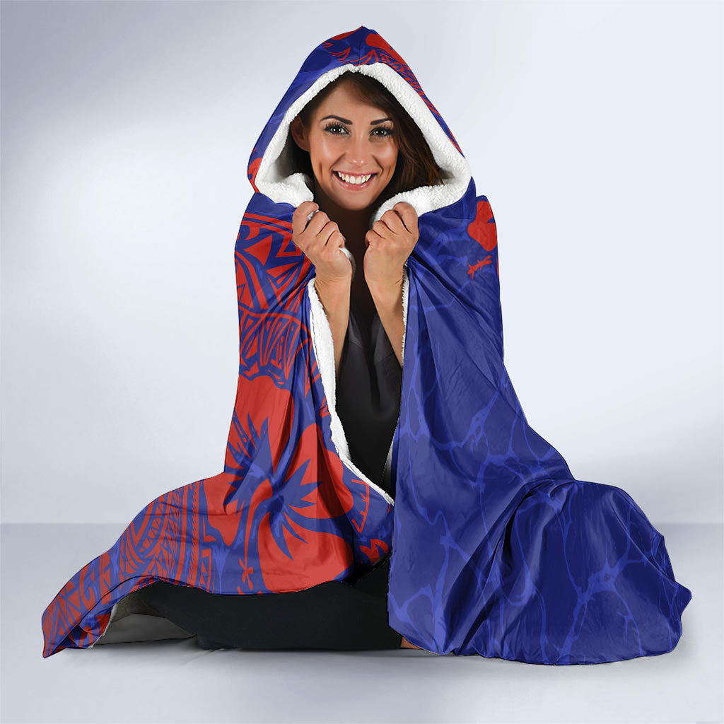 Saipan Northern Mariana Islands Hooded Blanket Polynesian Tribal Tattoo Art With Hibiscus Flowers And Seal