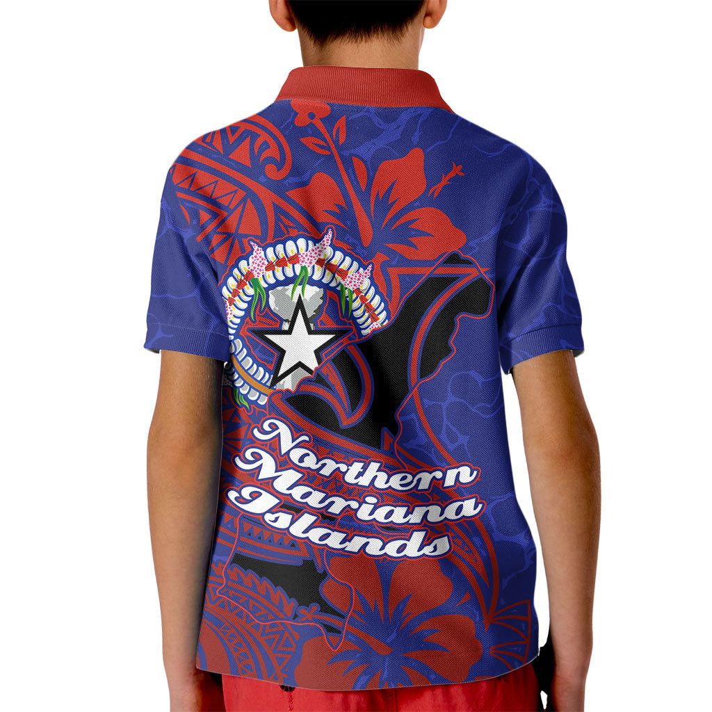 Saipan Northern Mariana Islands Kid Polo Shirt Polynesian Tribal Tattoo Art With Hibiscus Flowers And Seal