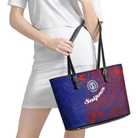 Saipan Northern Mariana Islands Leather Tote Bag Polynesian Tribal Tattoo Art With Hibiscus Flowers And Seal