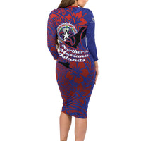 Saipan Northern Mariana Islands Long Sleeve Bodycon Dress Polynesian Tribal Tattoo Art With Hibiscus Flowers And Seal