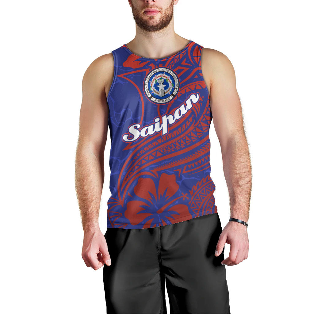 Saipan Northern Mariana Islands Men Tank Top Polynesian Tribal Tattoo Art With Hibiscus Flowers And Seal