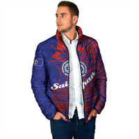 Saipan Northern Mariana Islands Padded Jacket Polynesian Tribal Tattoo Art With Hibiscus Flowers And Seal