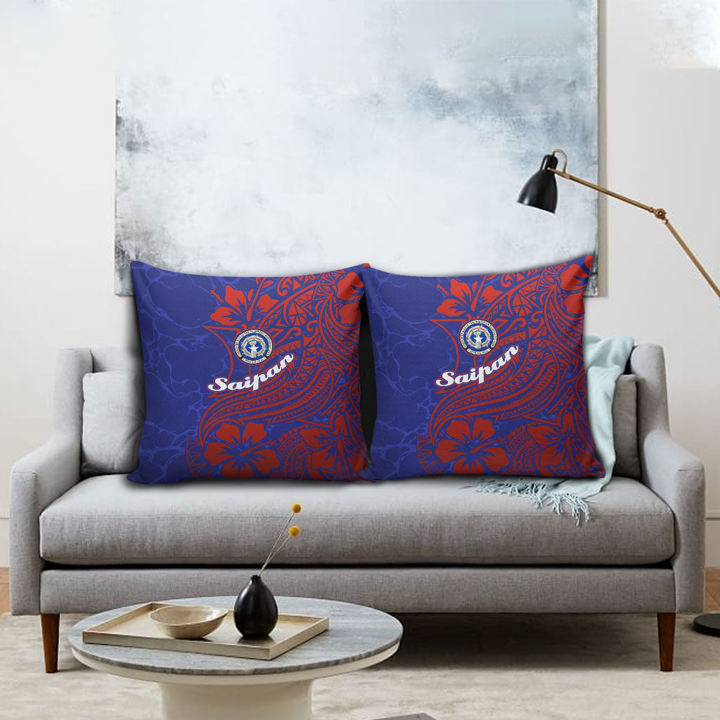 Saipan Northern Mariana Islands Pillow Cover Polynesian Tribal Tattoo Art With Hibiscus Flowers And Seal