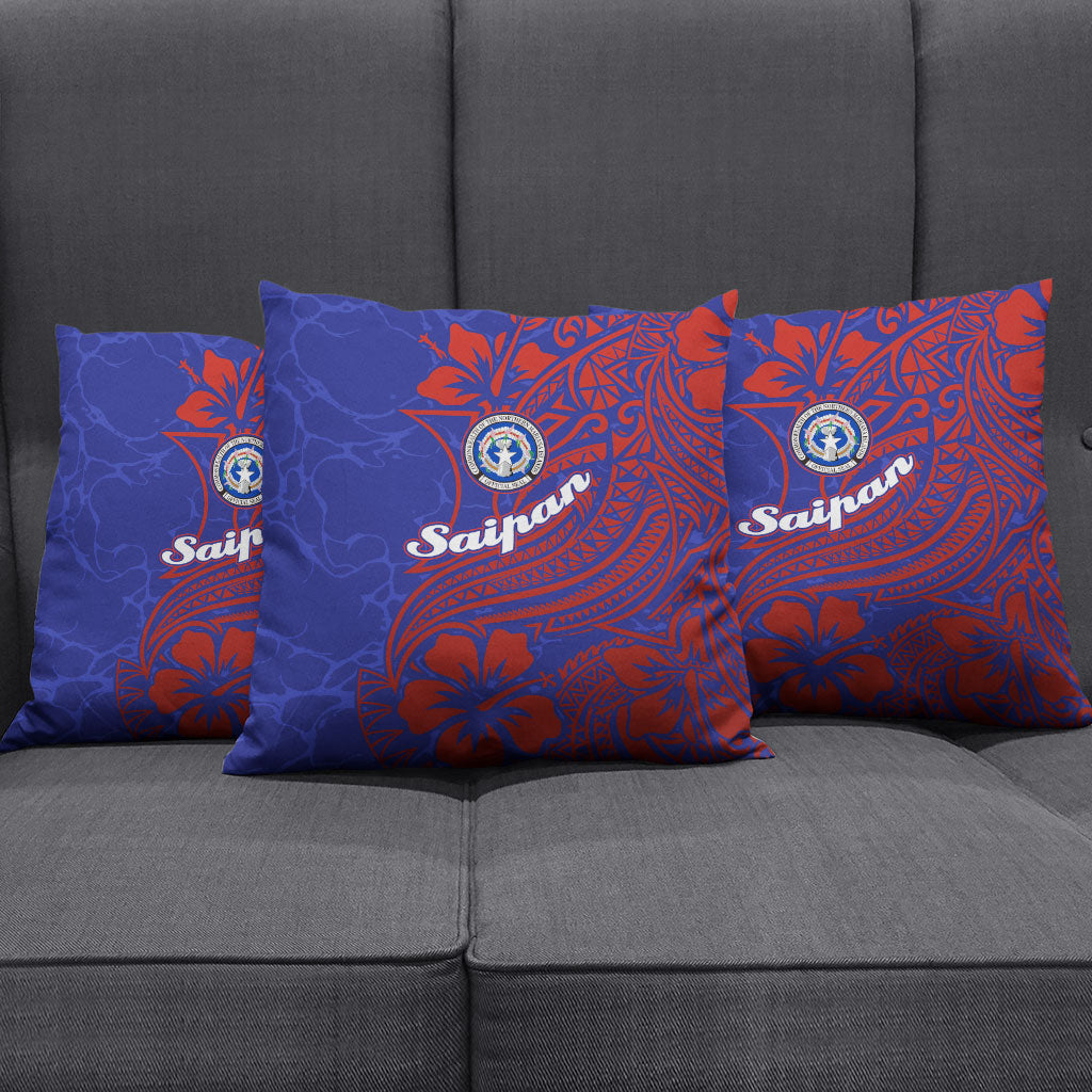 Saipan Northern Mariana Islands Pillow Cover Polynesian Tribal Tattoo Art With Hibiscus Flowers And Seal