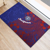 Saipan Northern Mariana Islands Rubber Doormat Polynesian Tribal Tattoo Art With Hibiscus Flowers And Seal