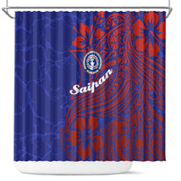 Saipan Northern Mariana Islands Shower Curtain Polynesian Tribal Tattoo Art With Hibiscus Flowers And Seal
