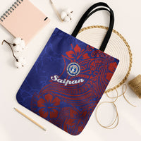 Saipan Northern Mariana Islands Tote Bag Polynesian Tribal Tattoo Art With Hibiscus Flowers And Seal