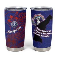 Saipan Northern Mariana Islands Tumbler Cup Polynesian Tribal Tattoo Art With Hibiscus Flowers And Seal