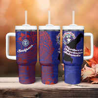 Saipan Northern Mariana Islands Tumbler With Handle Polynesian Tribal Tattoo Art With Hibiscus Flowers And Seal