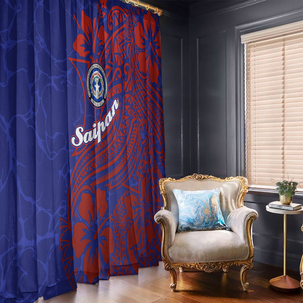 Saipan Northern Mariana Islands Window Curtain Polynesian Tribal Tattoo Art With Hibiscus Flowers And Seal