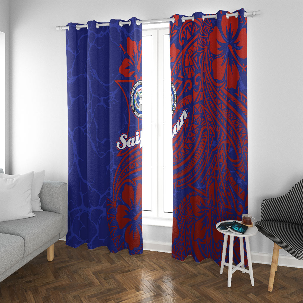 Saipan Northern Mariana Islands Window Curtain Polynesian Tribal Tattoo Art With Hibiscus Flowers And Seal