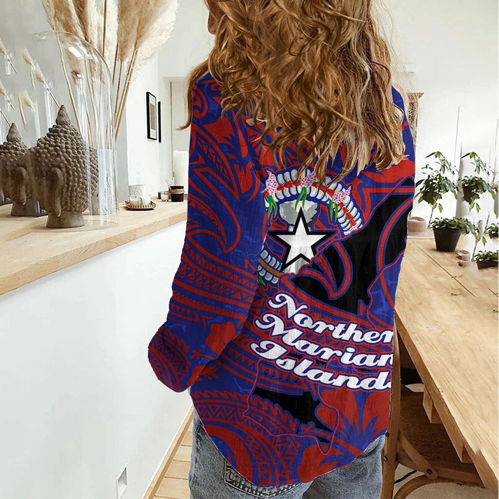 Saipan Northern Mariana Islands Women Casual Shirt Polynesian Tribal Tattoo Art With Hibiscus Flowers And Seal