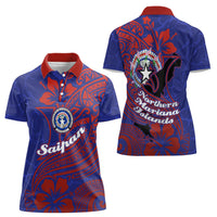 Saipan Northern Mariana Islands Women Polo Shirt Polynesian Tribal Tattoo Art With Hibiscus Flowers And Seal