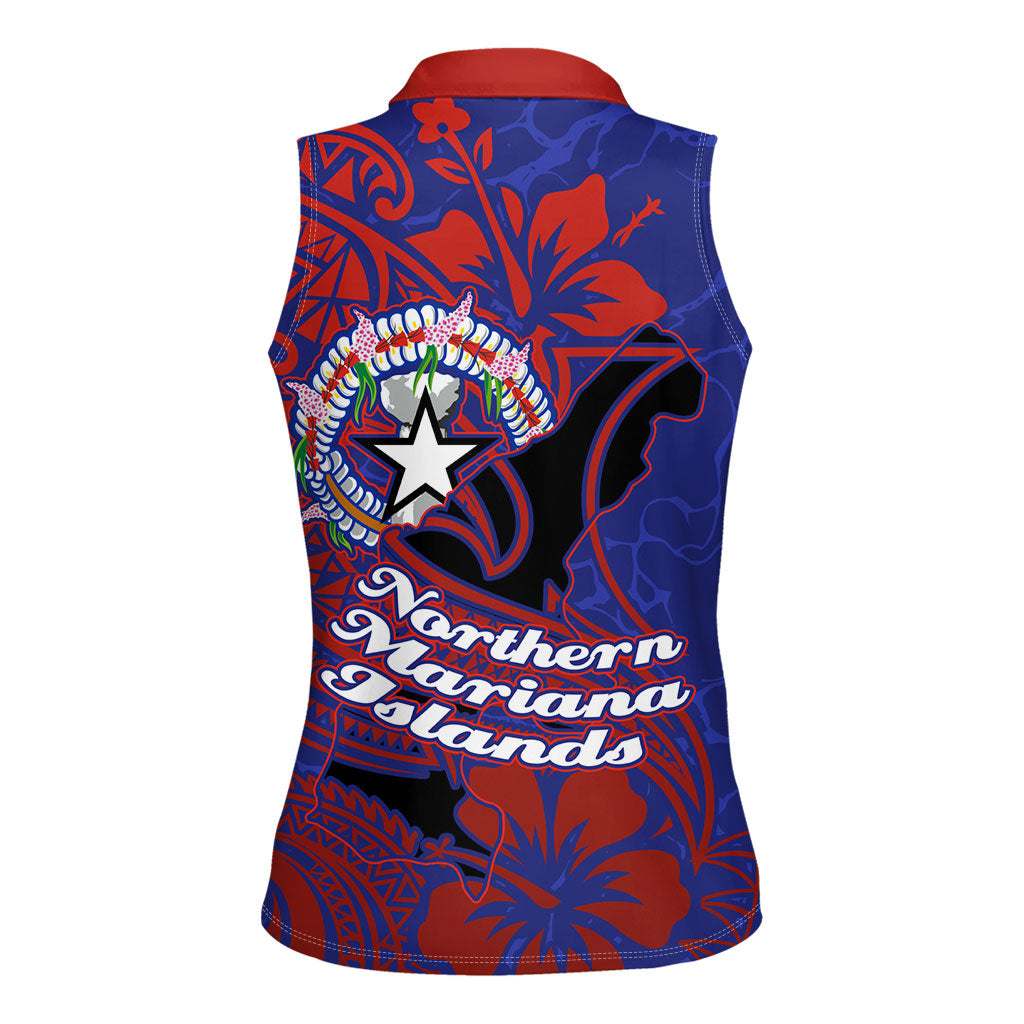 Saipan Northern Mariana Islands Women Sleeveless Polo Shirt Polynesian Tribal Tattoo Art With Hibiscus Flowers And Seal