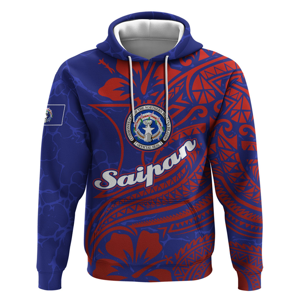 Saipan Northern Mariana Islands Zip Hoodie Polynesian Tribal Tattoo Art With Hibiscus Flowers And Seal