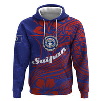 Saipan Northern Mariana Islands Zip Hoodie Polynesian Tribal Tattoo Art With Hibiscus Flowers And Seal