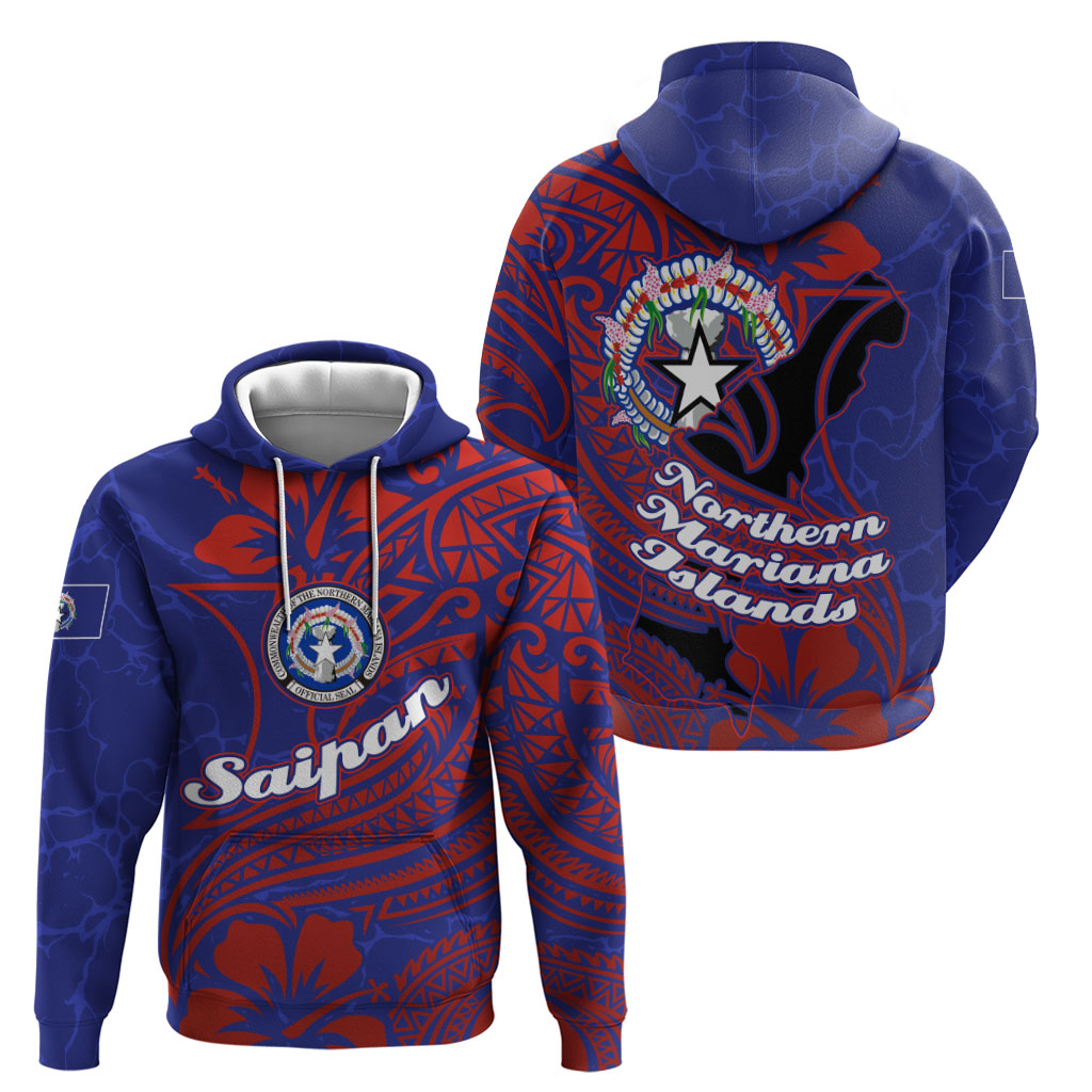 Saipan Northern Mariana Islands Zip Hoodie Polynesian Tribal Tattoo Art With Hibiscus Flowers And Seal