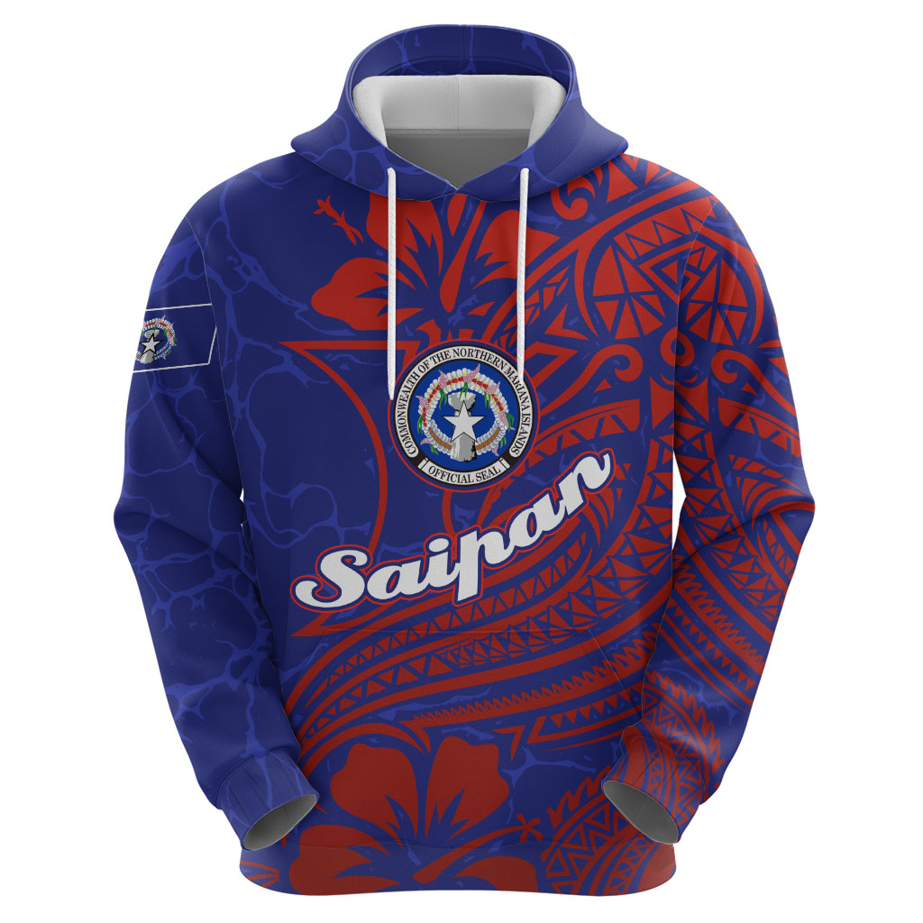 Saipan Northern Mariana Islands Zip Hoodie Polynesian Tribal Tattoo Art With Hibiscus Flowers And Seal