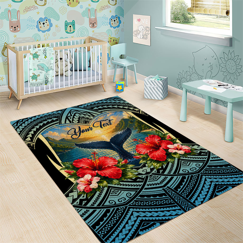 Personalized Masefau American Samoa Whale Area Rug Polynesian Tribal Pattern Tropical Hibiscus