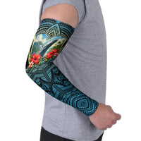 Personalized Masefau American Samoa Whale Arm Sleeves Polynesian Tribal Pattern Tropical Hibiscus