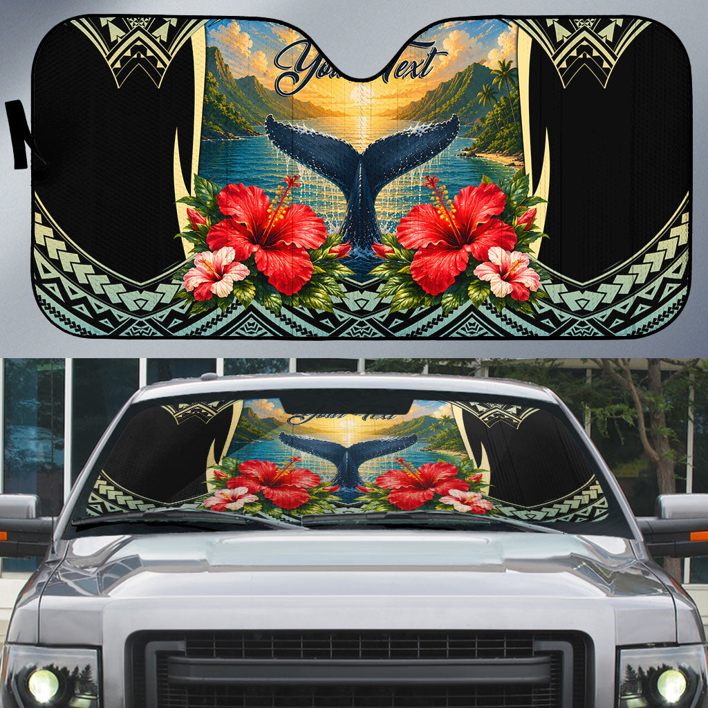 Personalized Masefau American Samoa Whale Auto Sun Shade Polynesian Tribal Pattern Tropical Hibiscus