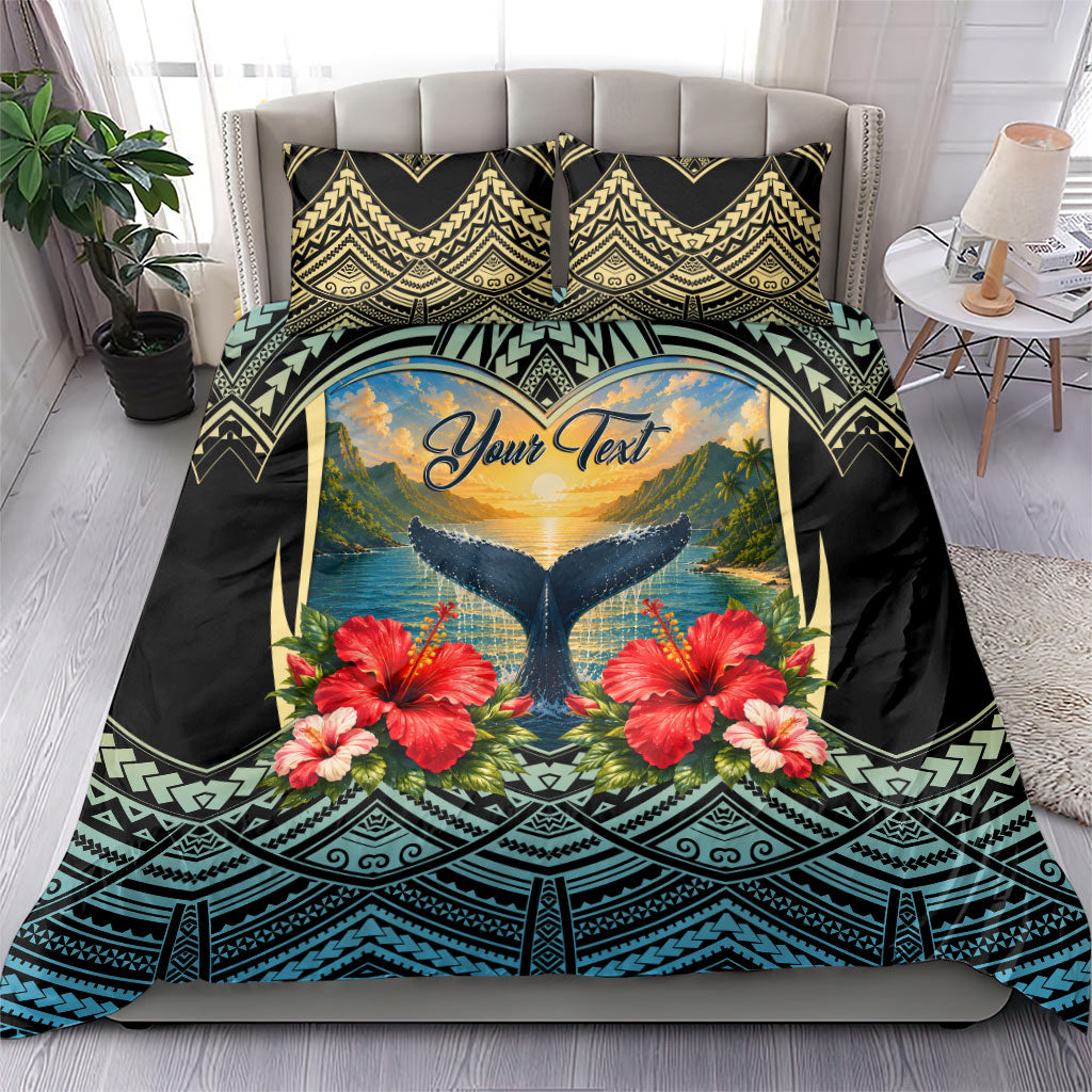 Personalized Masefau American Samoa Whale Bedding Set Polynesian Tribal Pattern Tropical Hibiscus