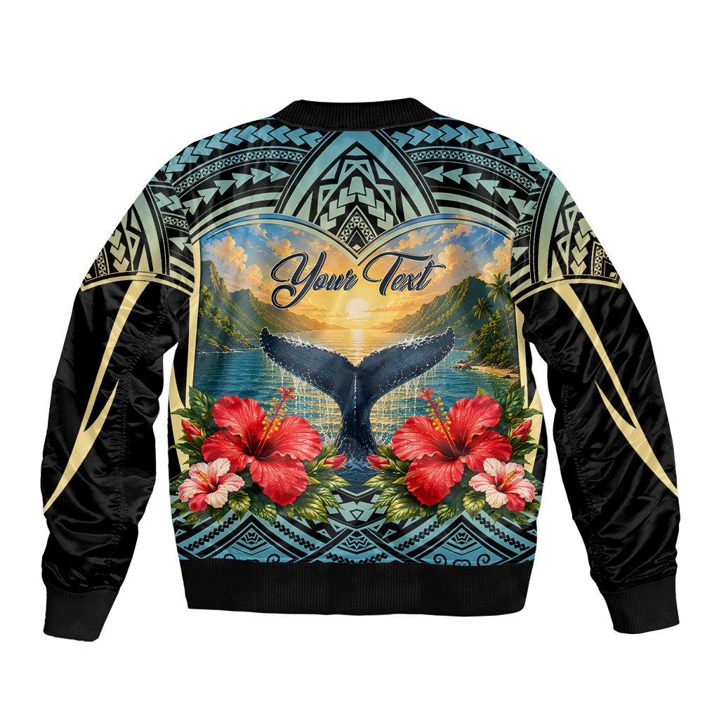 Personalized Masefau American Samoa Whale Bomber Jacket Polynesian Tribal Pattern Tropical Hibiscus TS04 - Polynesian Pride
