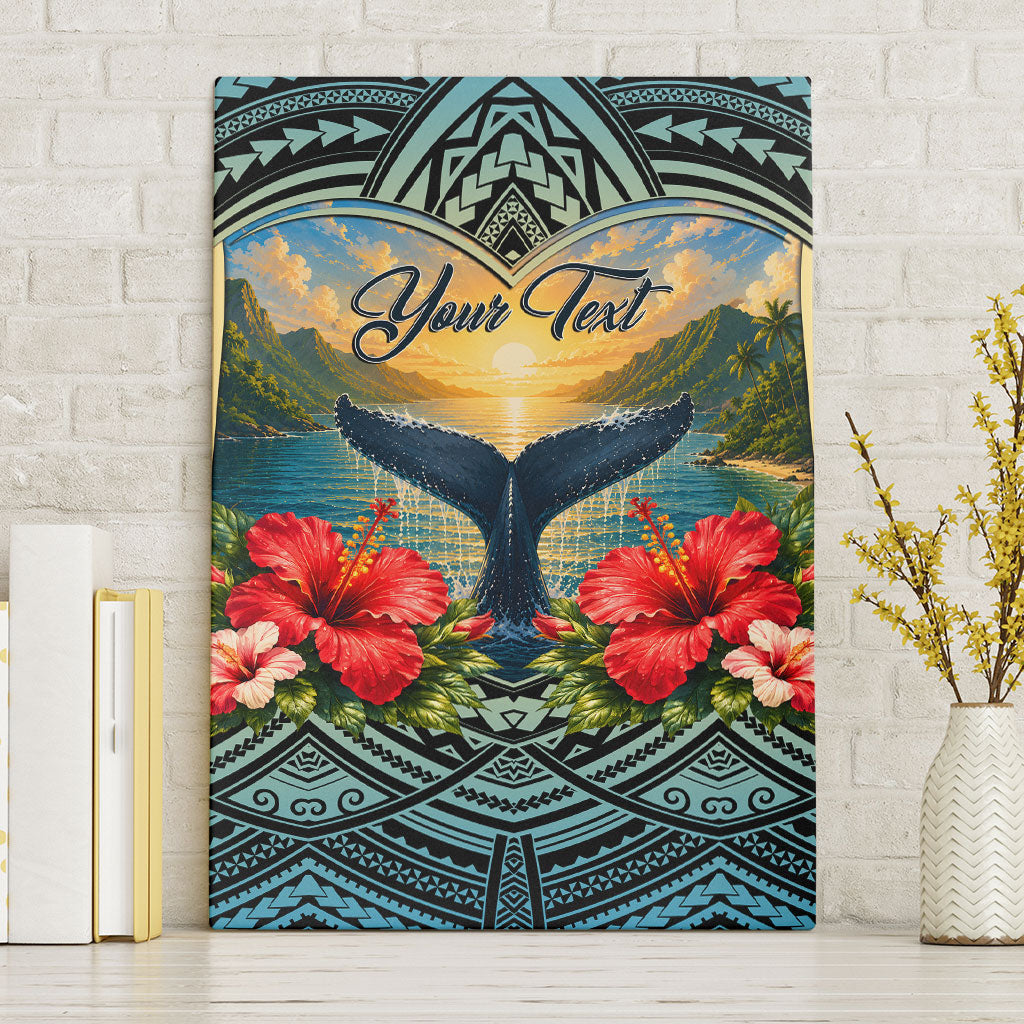 Personalized Masefau American Samoa Whale Canvas Wall Art Polynesian Tribal Pattern Tropical Hibiscus