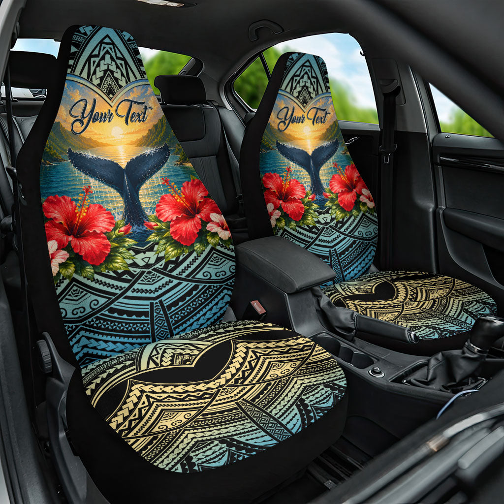 Personalized Masefau American Samoa Whale Car Seat Cover Polynesian Tribal Pattern Tropical Hibiscus