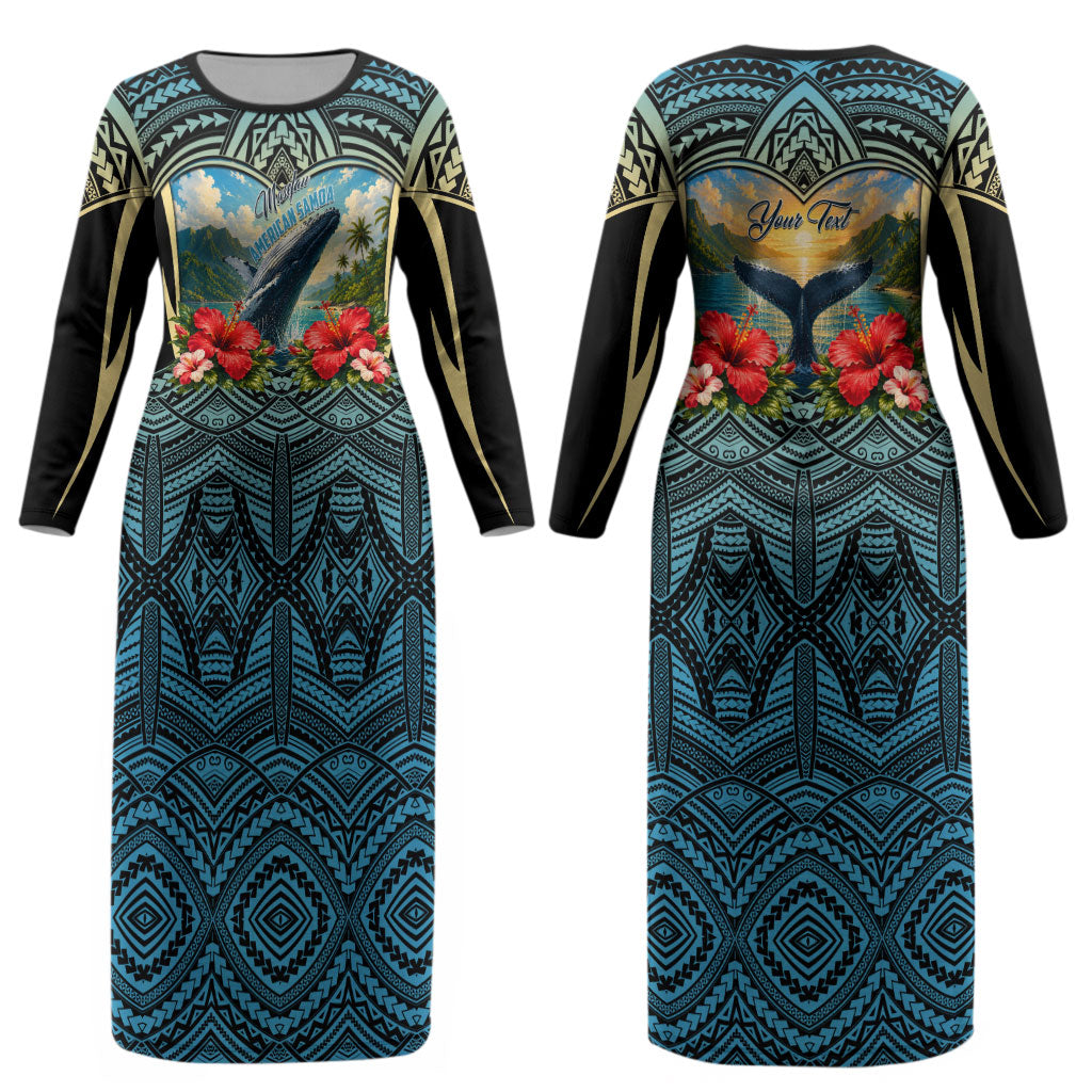 Personalized Masefau American Samoa Whale Couples Matching Long Sleeve Bodycon Dress and Hawaiian Shirt Polynesian Tribal Pattern Tropical Hibiscus
