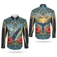 Personalized Masefau American Samoa Whale Couples Matching Long Sleeve Bodycon Dress and Long Sleeve Button Shirt Polynesian Tribal Pattern Tropical Hibiscus TS04 - Polynesian Pride