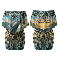 Personalized Masefau American Samoa Whale Couples Matching Off Shoulder Short Dress and Long Sleeve Button Shirt Polynesian Tribal Pattern Tropical Hibiscus TS04 - Polynesian Pride