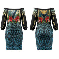 Personalized Masefau American Samoa Whale Couples Matching Off The Shoulder Long Sleeve Dress and Hawaiian Shirt Polynesian Tribal Pattern Tropical Hibiscus TS04 - Polynesian Pride