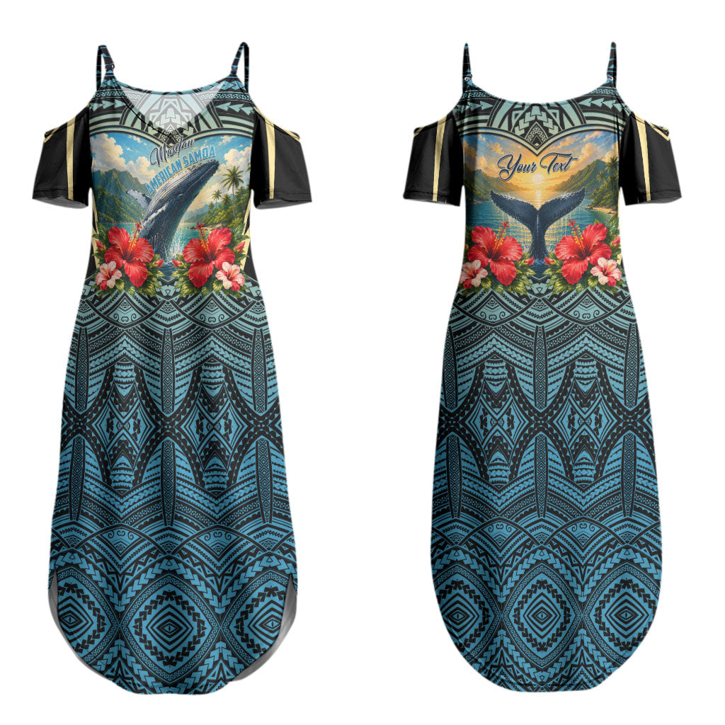 Personalized Masefau American Samoa Whale Couples Matching Summer Maxi Dress and Long Sleeve Button Shirt Polynesian Tribal Pattern Tropical Hibiscus TS04 - Polynesian Pride