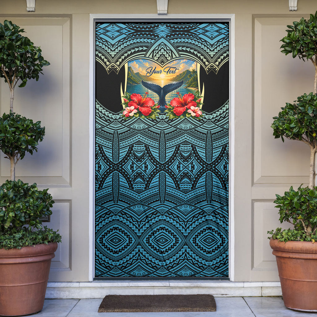 Personalized Masefau American Samoa Whale Door Cover Polynesian Tribal Pattern Tropical Hibiscus