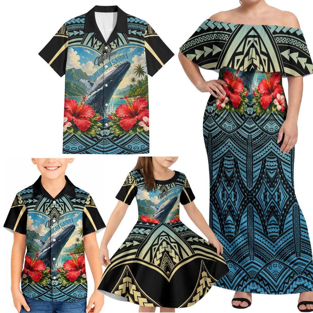 Personalized Masefau American Samoa Whale Family Matching Off Shoulder Maxi Dress and Hawaiian Shirt Polynesian Tribal Pattern Tropical Hibiscus TS04 - Polynesian Pride