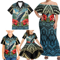 Personalized Masefau American Samoa Whale Family Matching Off Shoulder Maxi Dress and Hawaiian Shirt Polynesian Tribal Pattern Tropical Hibiscus TS04 - Polynesian Pride