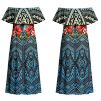 Personalized Masefau American Samoa Whale Family Matching Off Shoulder Maxi Dress and Hawaiian Shirt Polynesian Tribal Pattern Tropical Hibiscus TS04 Mom's Dress Black Blue - Polynesian Pride