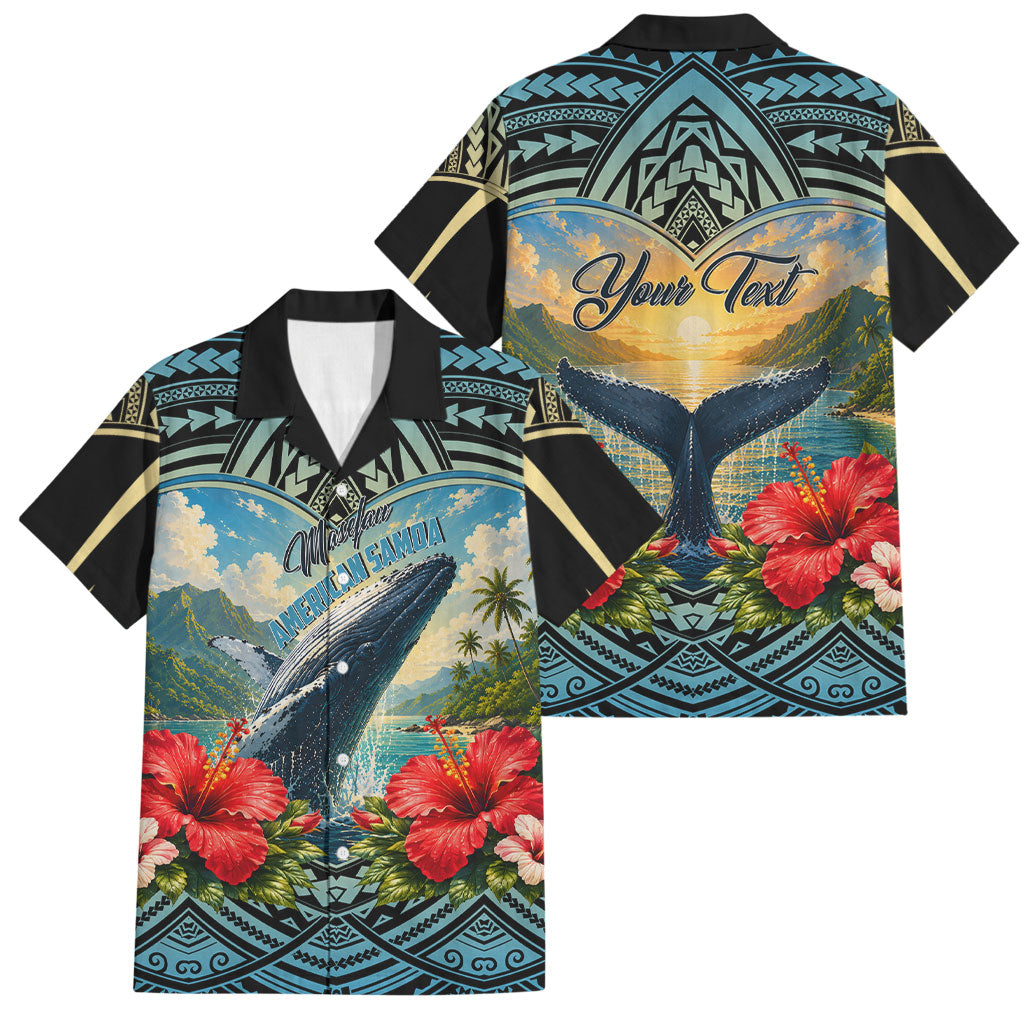 Personalized Masefau American Samoa Whale Family Matching Summer Maxi Dress and Hawaiian Shirt Polynesian Tribal Pattern Tropical Hibiscus TS04 Dad's Shirt - Short Sleeve Black Blue - Polynesian Pride