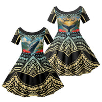 Personalized Masefau American Samoa Whale Family Matching Summer Maxi Dress and Hawaiian Shirt Polynesian Tribal Pattern Tropical Hibiscus TS04 Daughter's Dress Black Blue - Polynesian Pride