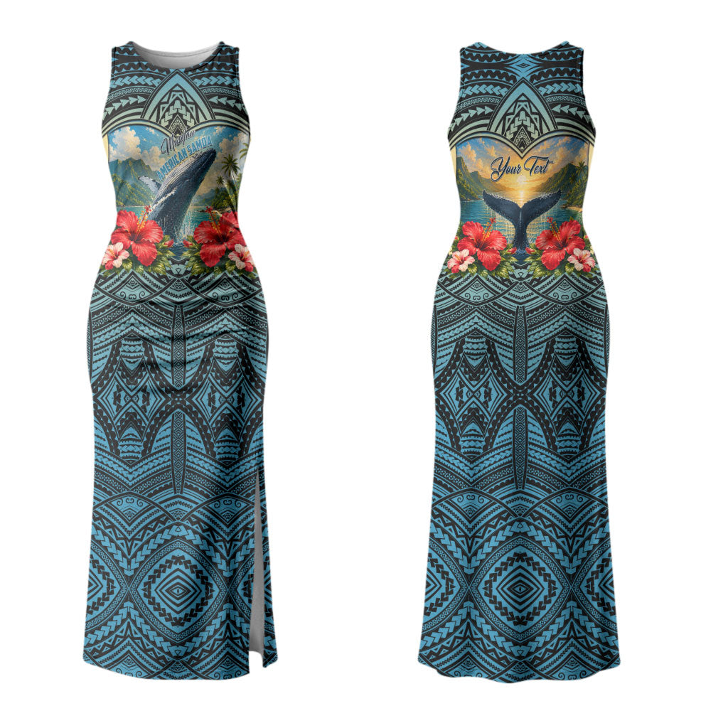 Personalized Masefau American Samoa Whale Family Matching Tank Maxi Dress and Hawaiian Shirt Polynesian Tribal Pattern Tropical Hibiscus TS04 Mom's Dress Black Blue - Polynesian Pride