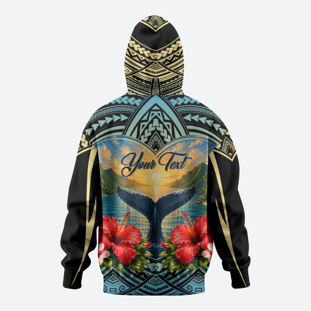Personalized Masefau American Samoa Whale Hoodie Polynesian Tribal Pattern Tropical Hibiscus
