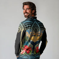 Personalized Masefau American Samoa Whale Long Sleeve Polo Shirt Polynesian Tribal Pattern Tropical Hibiscus
