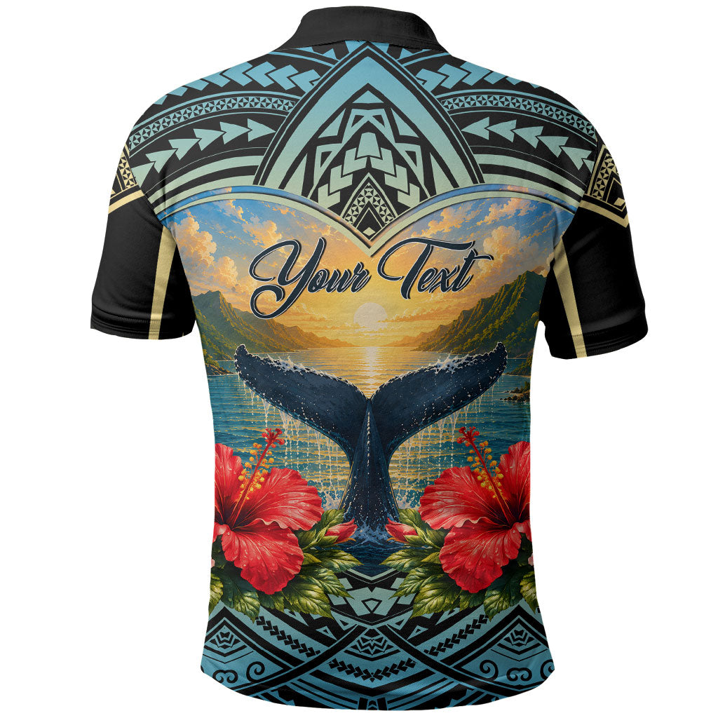 Personalized Masefau American Samoa Whale Polo Shirt Polynesian Tribal Pattern Tropical Hibiscus