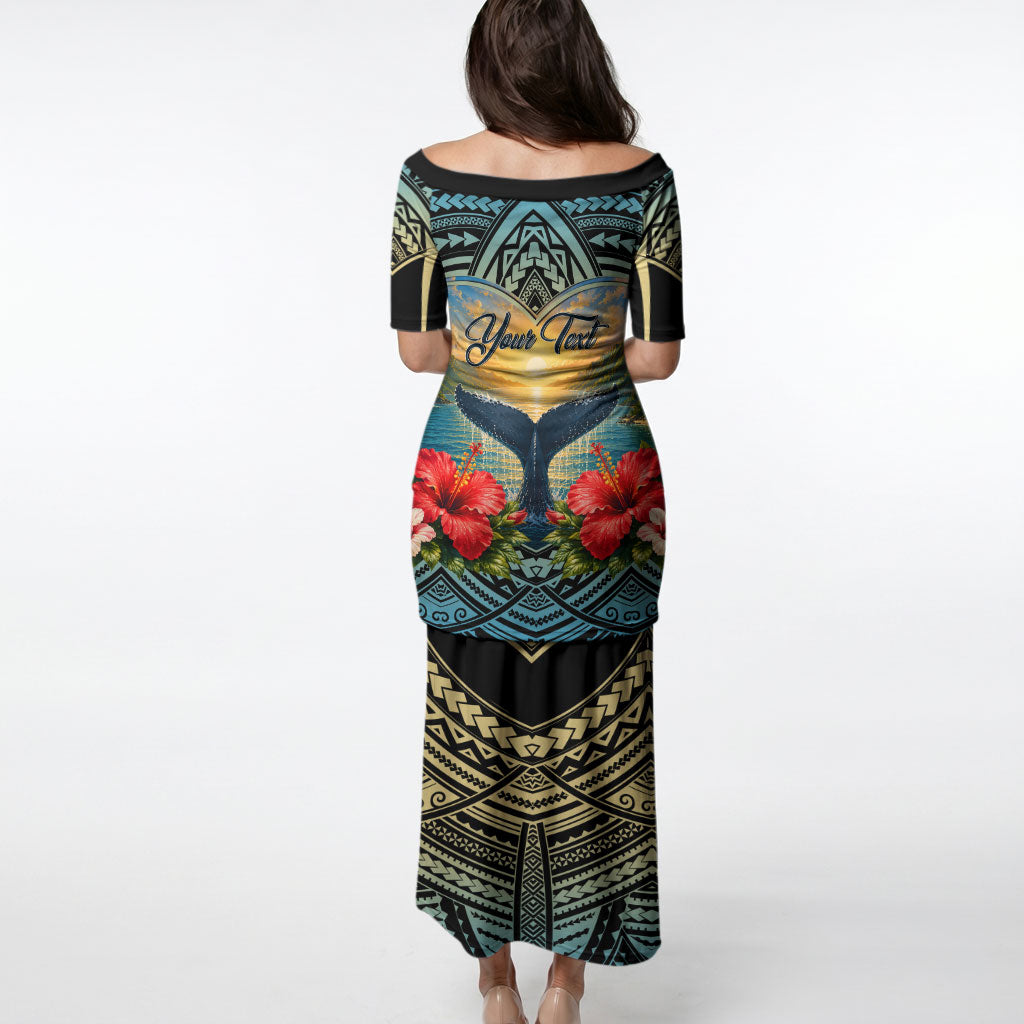 Personalized Masefau American Samoa Whale Puletasi Polynesian Tribal Pattern Tropical Hibiscus