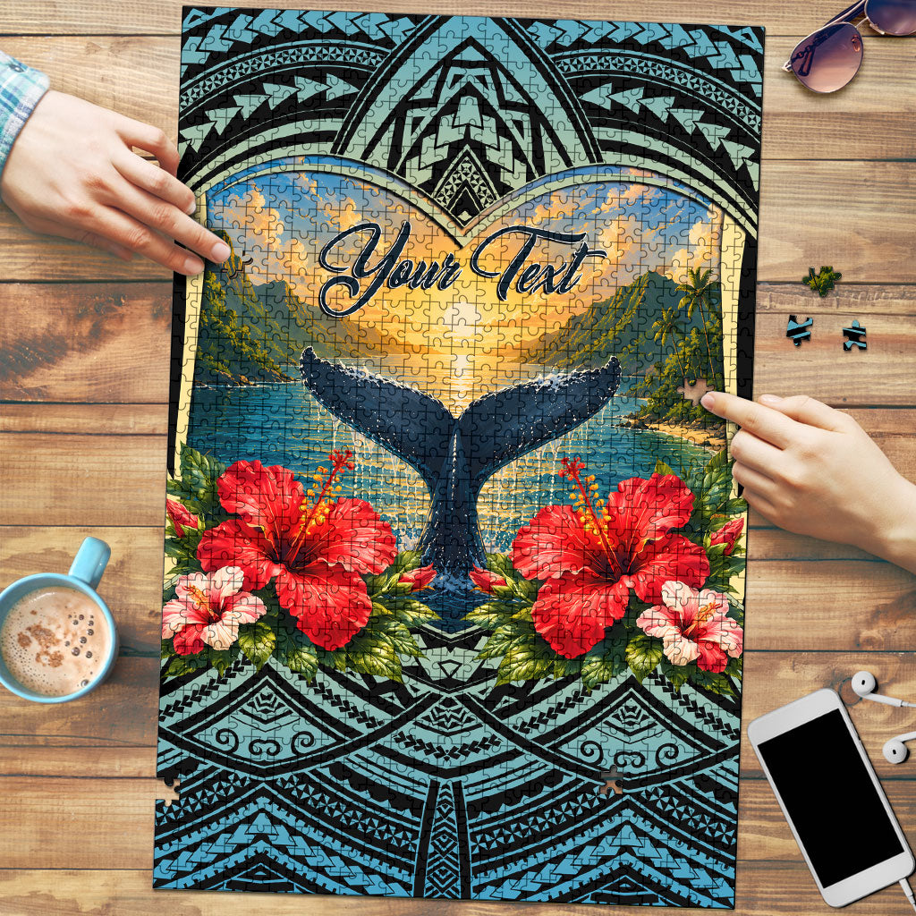 Personalized Masefau American Samoa Whale Puzzle Polynesian Tribal Pattern Tropical Hibiscus
