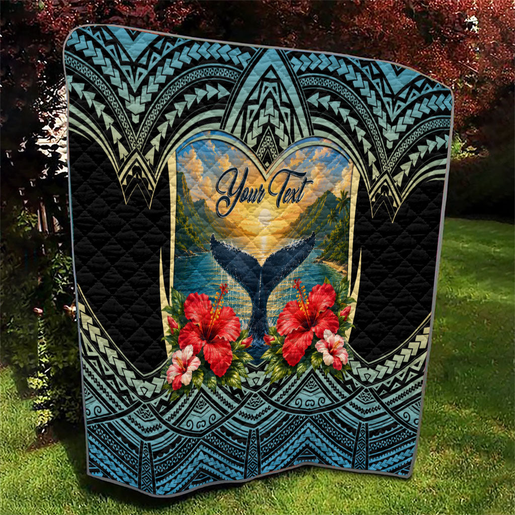 Personalized Masefau American Samoa Whale Quilt Polynesian Tribal Pattern Tropical Hibiscus